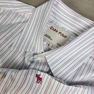 Ezra‎ Fitch Men's Size L Striped Cotton Button Down Shirt Red Blue Abercrombie *